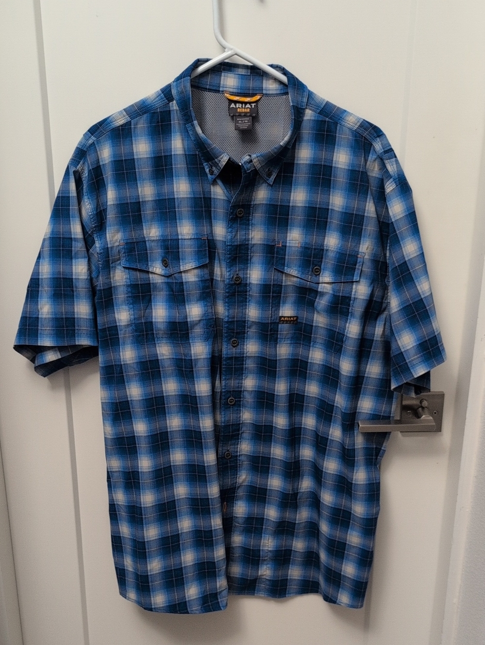 Ariat Blue and White Plaid Short-Sleeve Button-Down Shirt